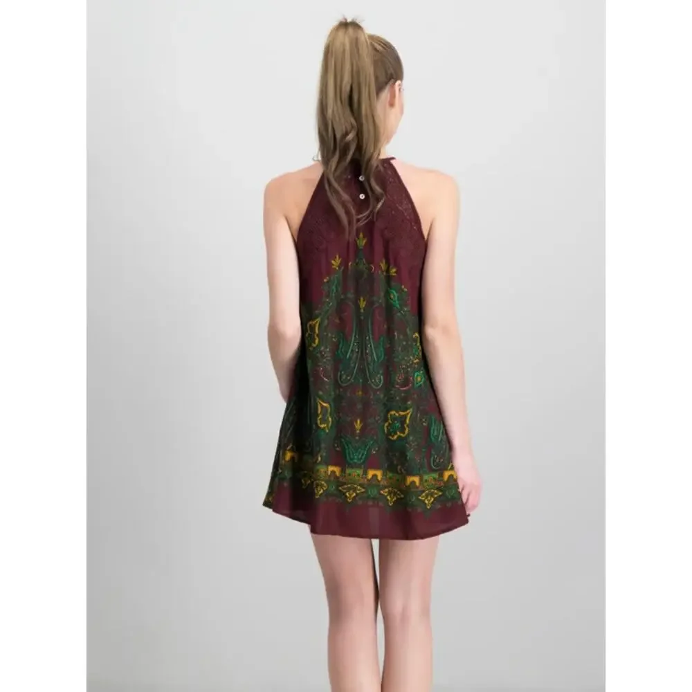 Free People Shea Printed Mini Dress Small Boho Bohemian A-Line